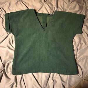 Madewell Womens Shirt Corduroy V-Neck Top Button Back Size XXS Green